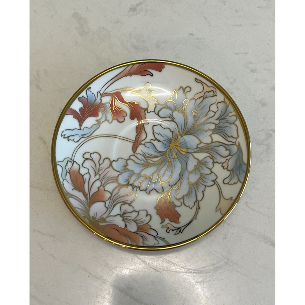 Gold Rim Peony Floral Teacup Saucer Spoon Set Fine Porcelain Cottagecore Party - Picture 8 of 14